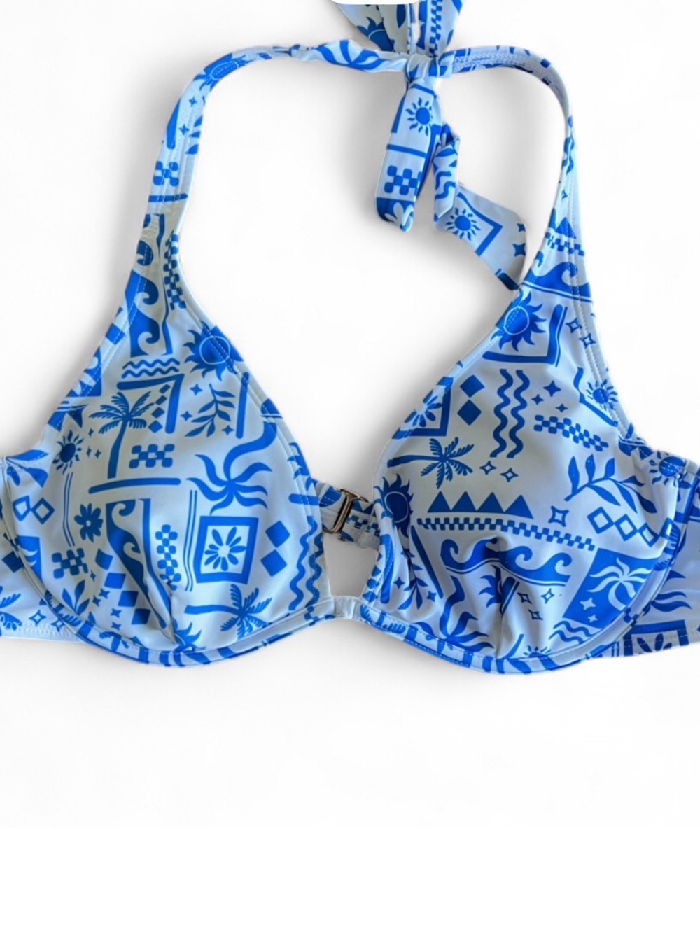 Blue Patterned Halter Bikini Top